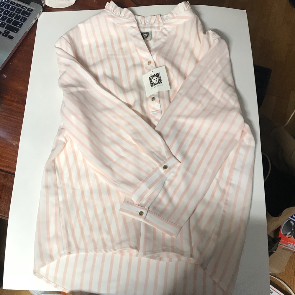 NWT Pink & White Striped Chiffon Button Down Top